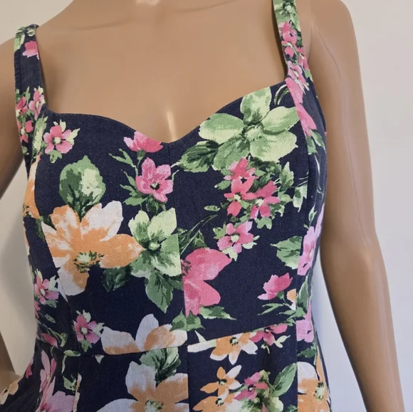 Old Navy Fit & Flare Linen-Blend Midi Dress Navy Blue Floral - Picture 4 of 8